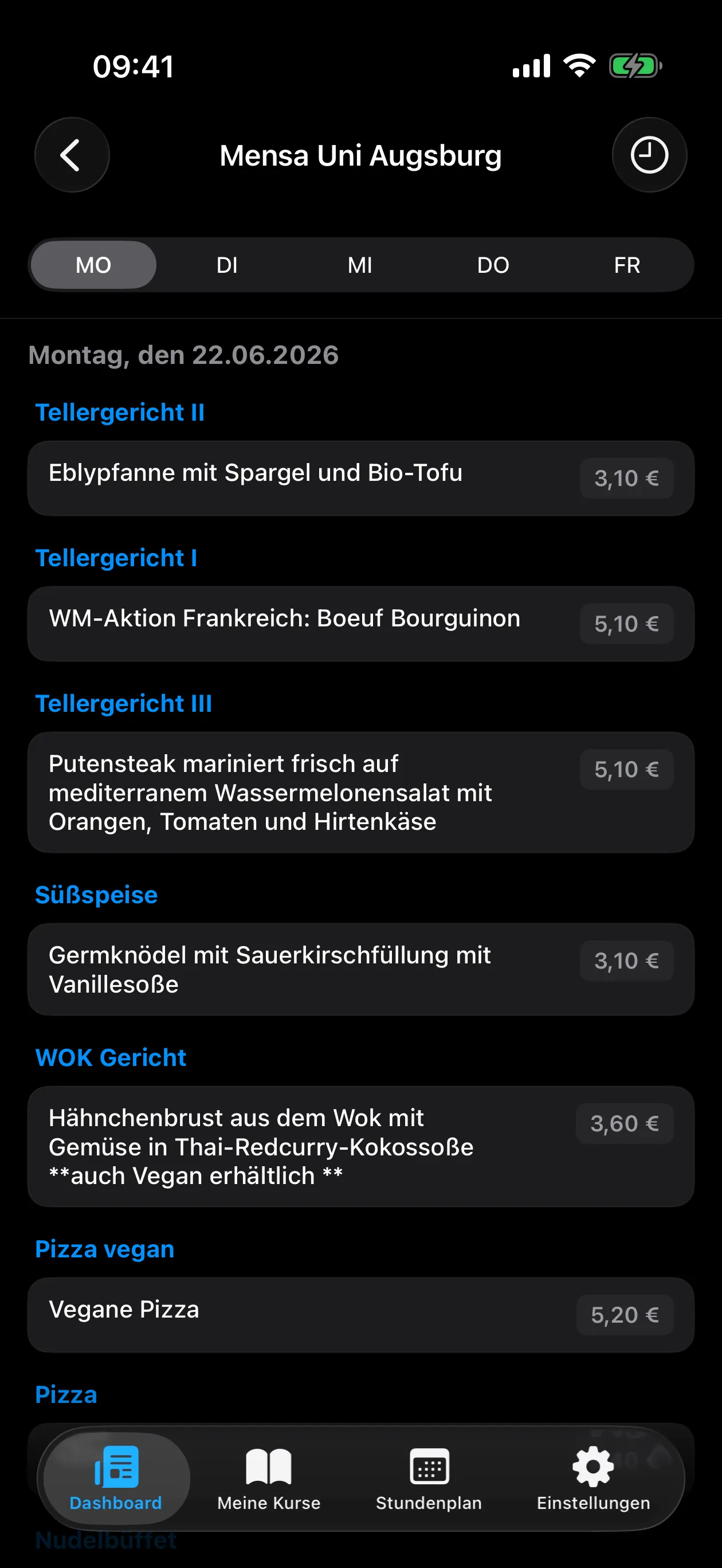Mensa-Speiseplan