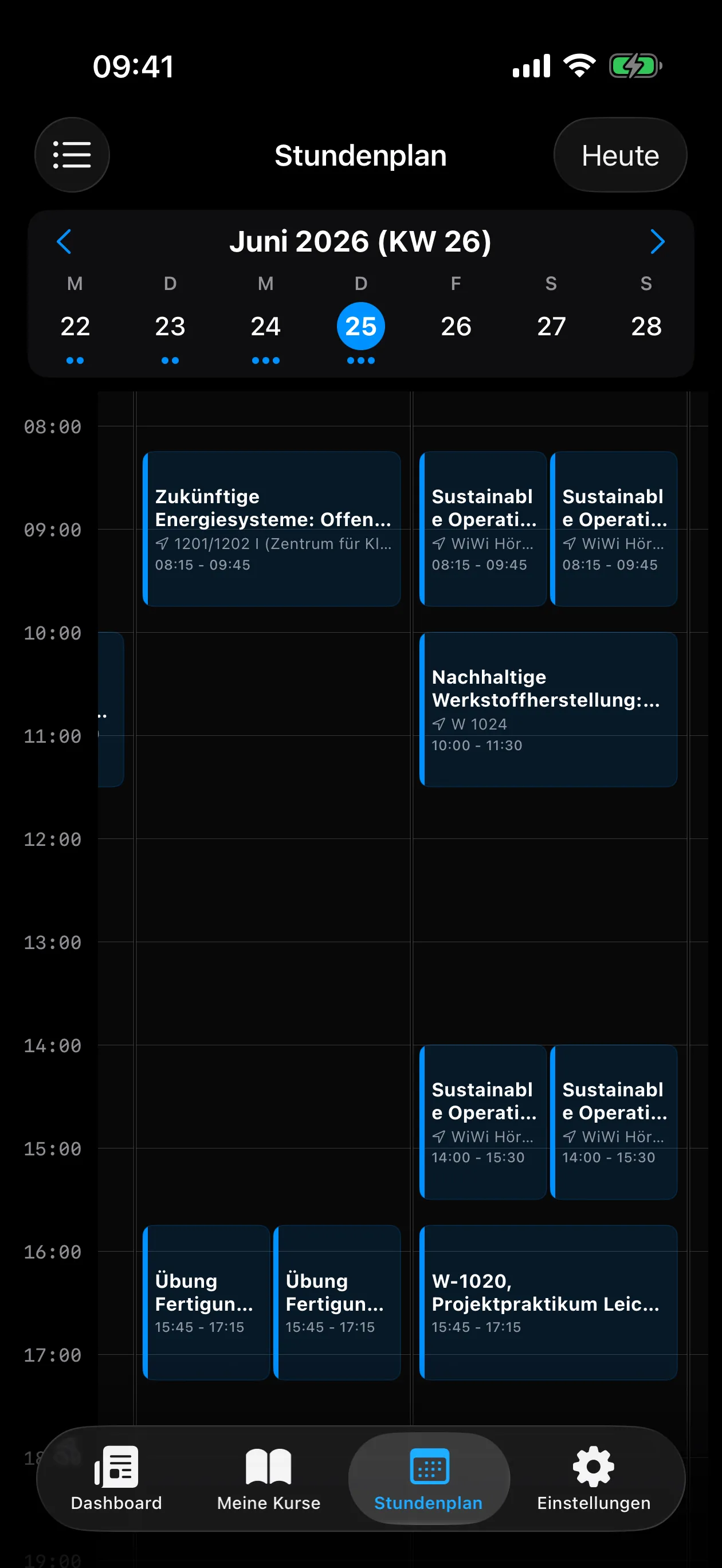 AuxCampus Stundenplan-Ansicht